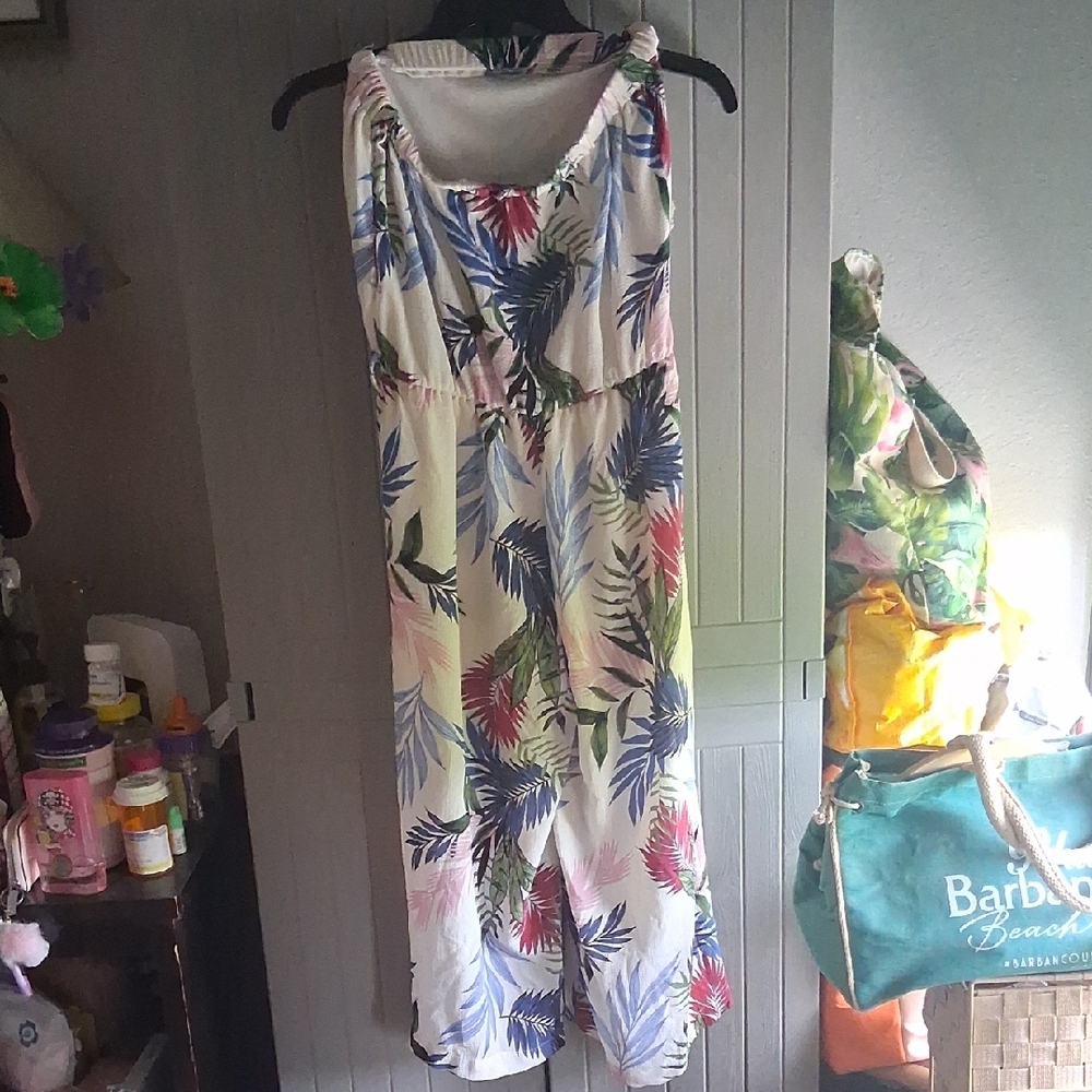 Purple Snow Asymmetrical Romper with Tropical Print